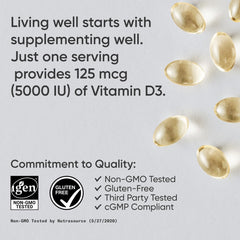 Sports Research Vitamin D3 sealed bottle emphasizing non-GMO and third-party tested.