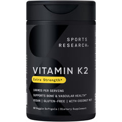 Sports Research Vitamin K2 MK7 bottle with softgels for daily bone support