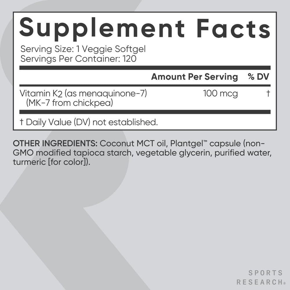 Sports Research Vitamin K2 MK-7 PlantGel softgel with carrageenan-free formulation