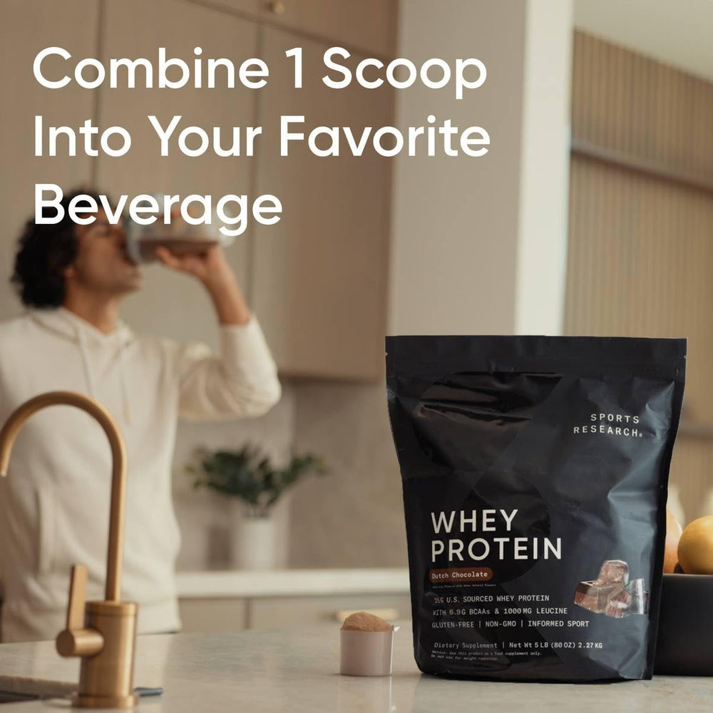 Sports Research Whey Protein Isolate serving scoop for easy-mix protein powder.