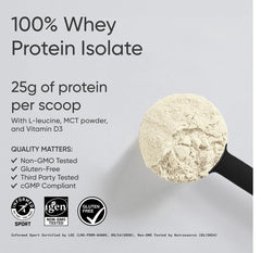 Sports Research Whey Protein Isolate vanilla bag back highlights ingredients and nutrition facts.