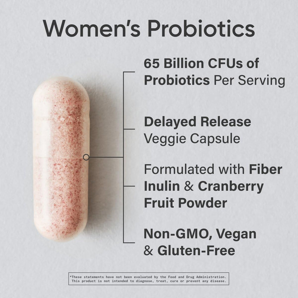 Sports Research Women's Probiotics capsules close-up of vegan delayed-release capsules.