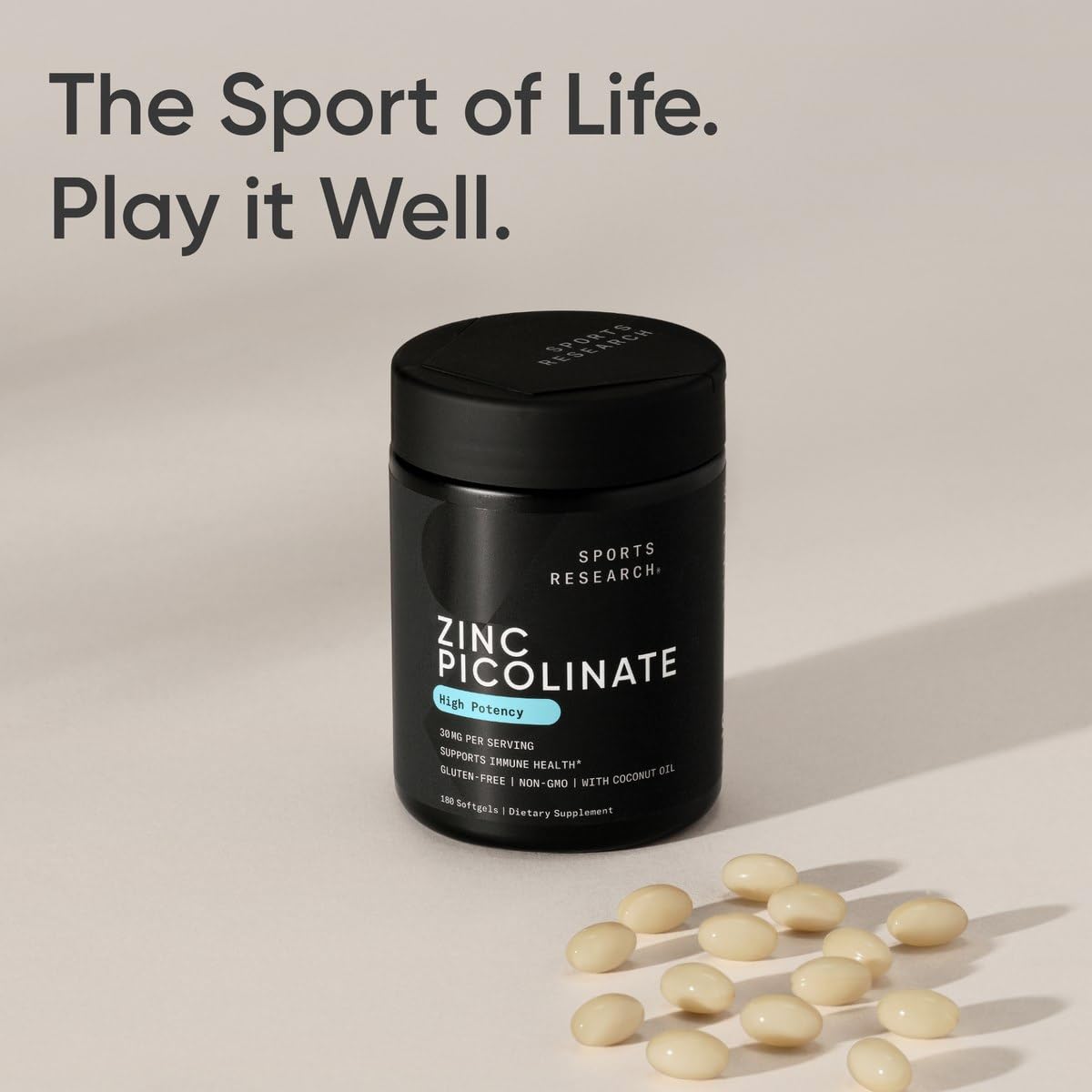 Sports Research packaging highlights Non-GMO and Gluten-Free claims for clean choice.