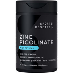 Sports Research Zinc Picolinate softgel bottle highlighting immune support potential