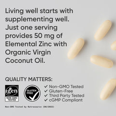 Sports Research Zinc Picolinate softgel with virgin coconut oil carrier.
