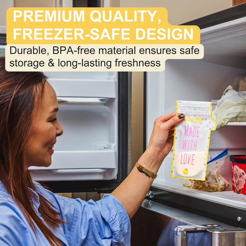 SPOSIE SimpleFeed bag freezer-safe construction preserves milk quality during freezing.