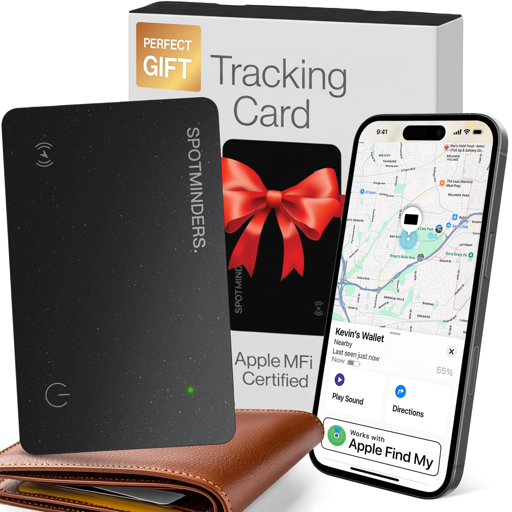 Spotminders wallet tracker hero: ultra-slim card for easy wallet fit.