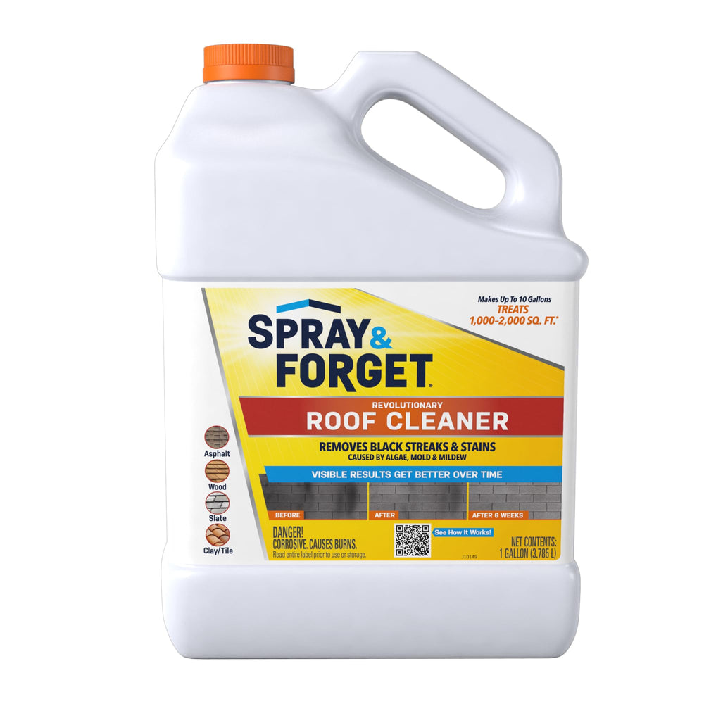 Spray & Forget roof cleaner bottle pour demonstrates easy dilution for fast stain removal
