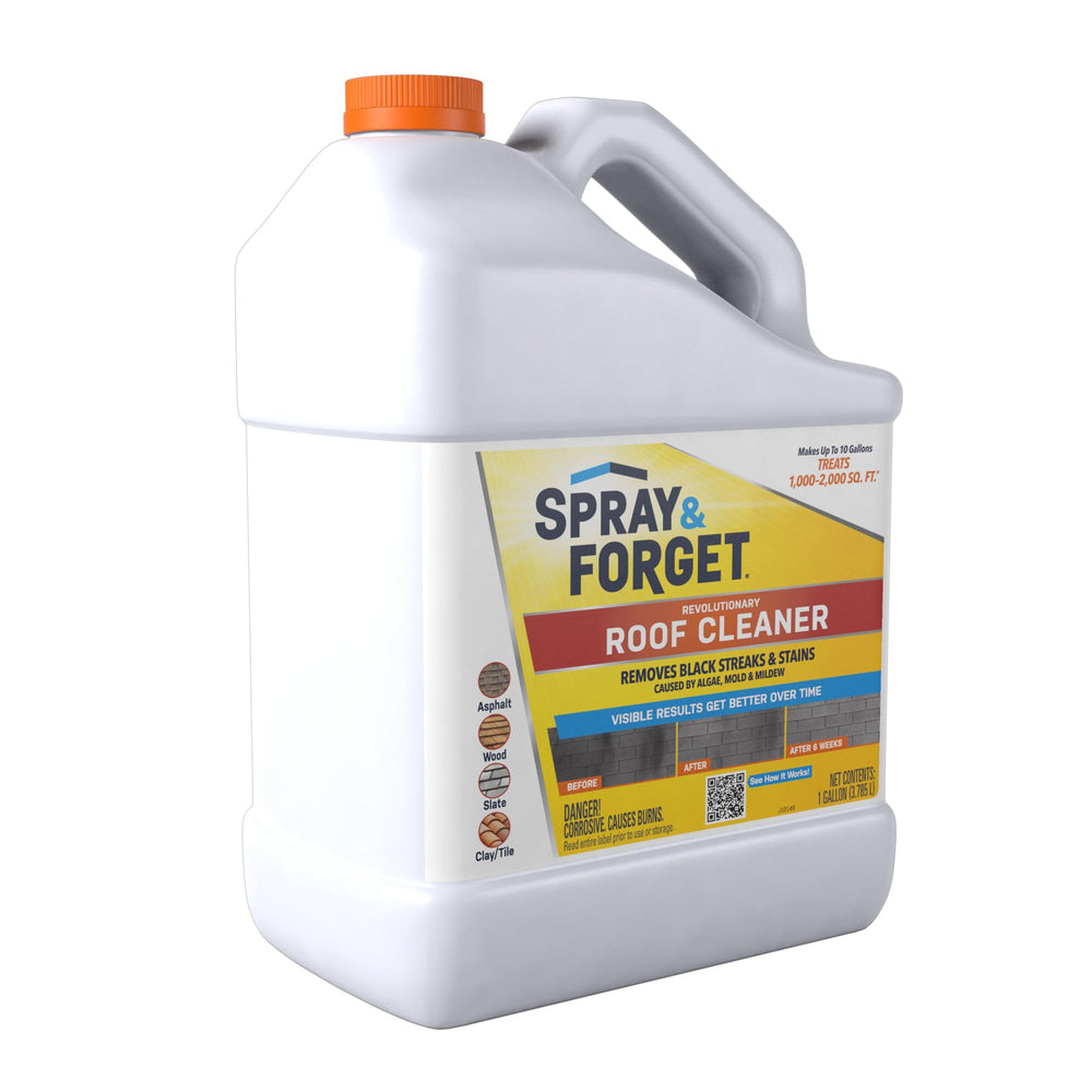 Foam action from Spray & Forget lifts algae and mildew on roof surfaces