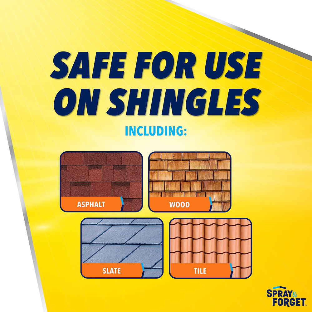 Spray & Forget is compatible with asphalt, wood, slate, clay, and tile shingles