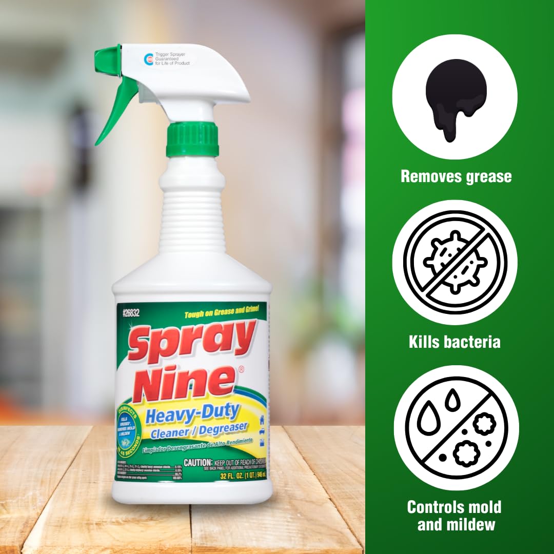 Spray Nine engine and tools cleaner removes grease from metal parts.