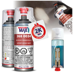 SprayMax 2K Epoxy Primer Black can shows professional-grade primer for metal.