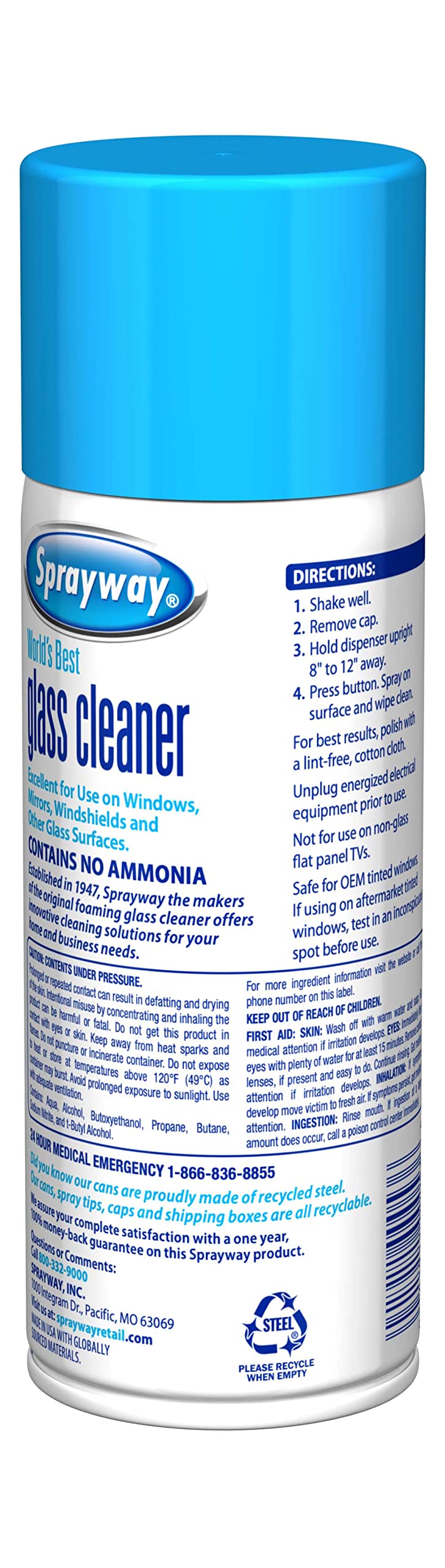 Sprayway ammonia-free glass cleaner foaming action prevents drips