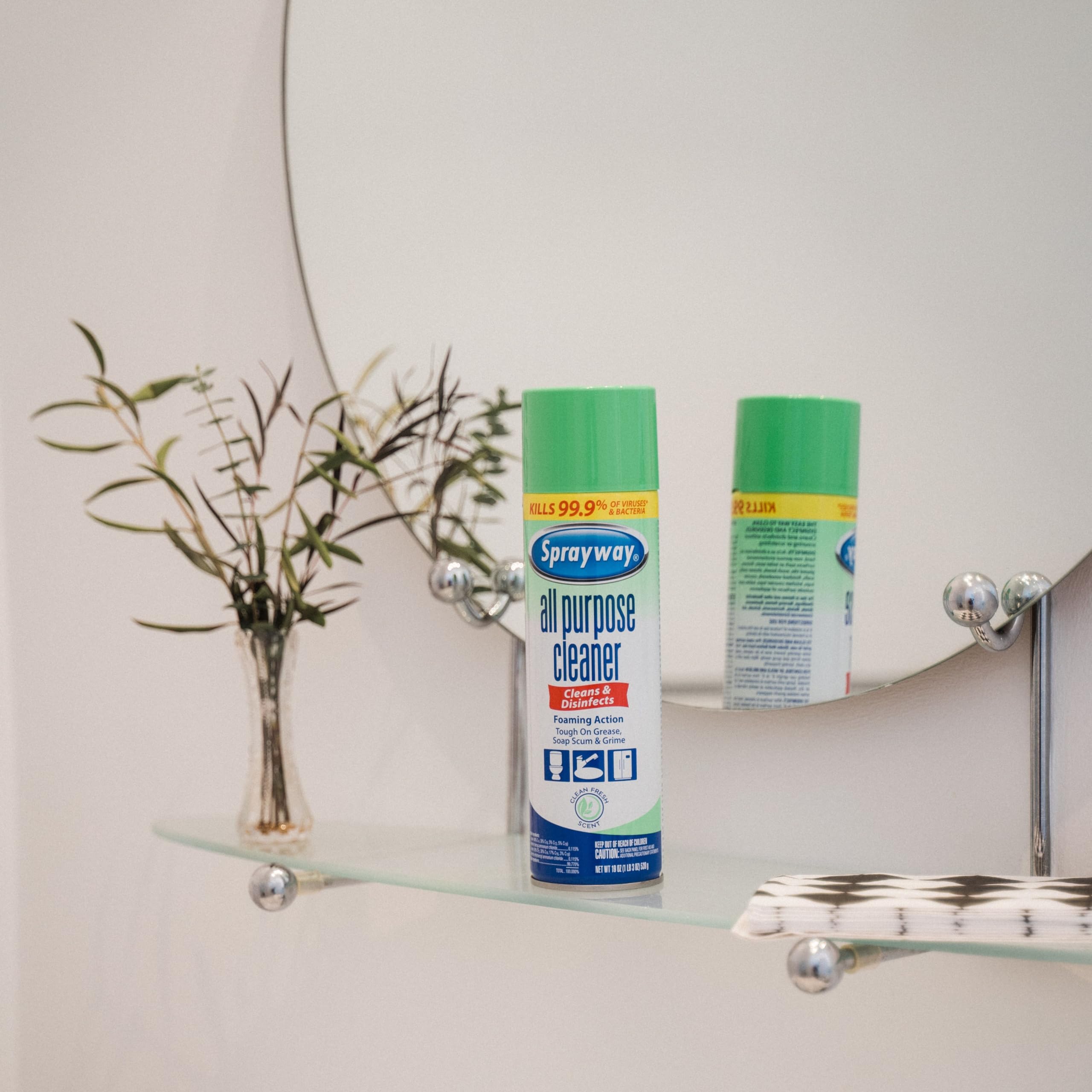 Sprayway bathroom tile cleaner showing removal of soap scum on tile.
