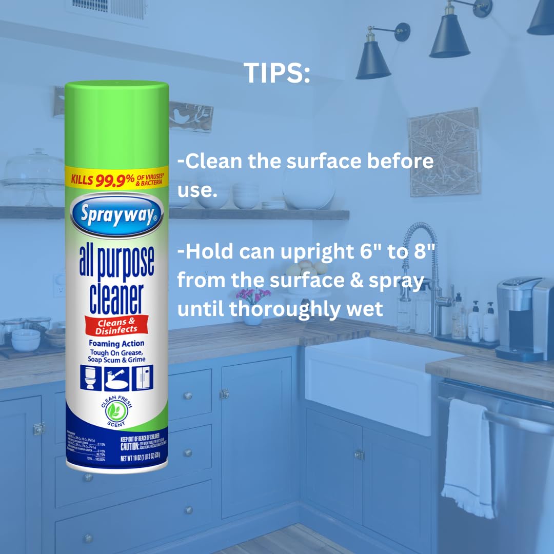 Sprayway deodorizing cleaner refreshing an entire room surface area.