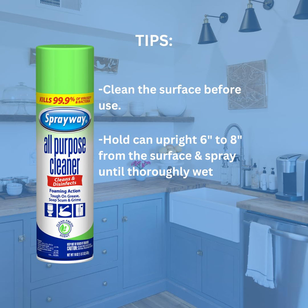 Sprayway deodorizing cleaner refreshing an entire room surface area.