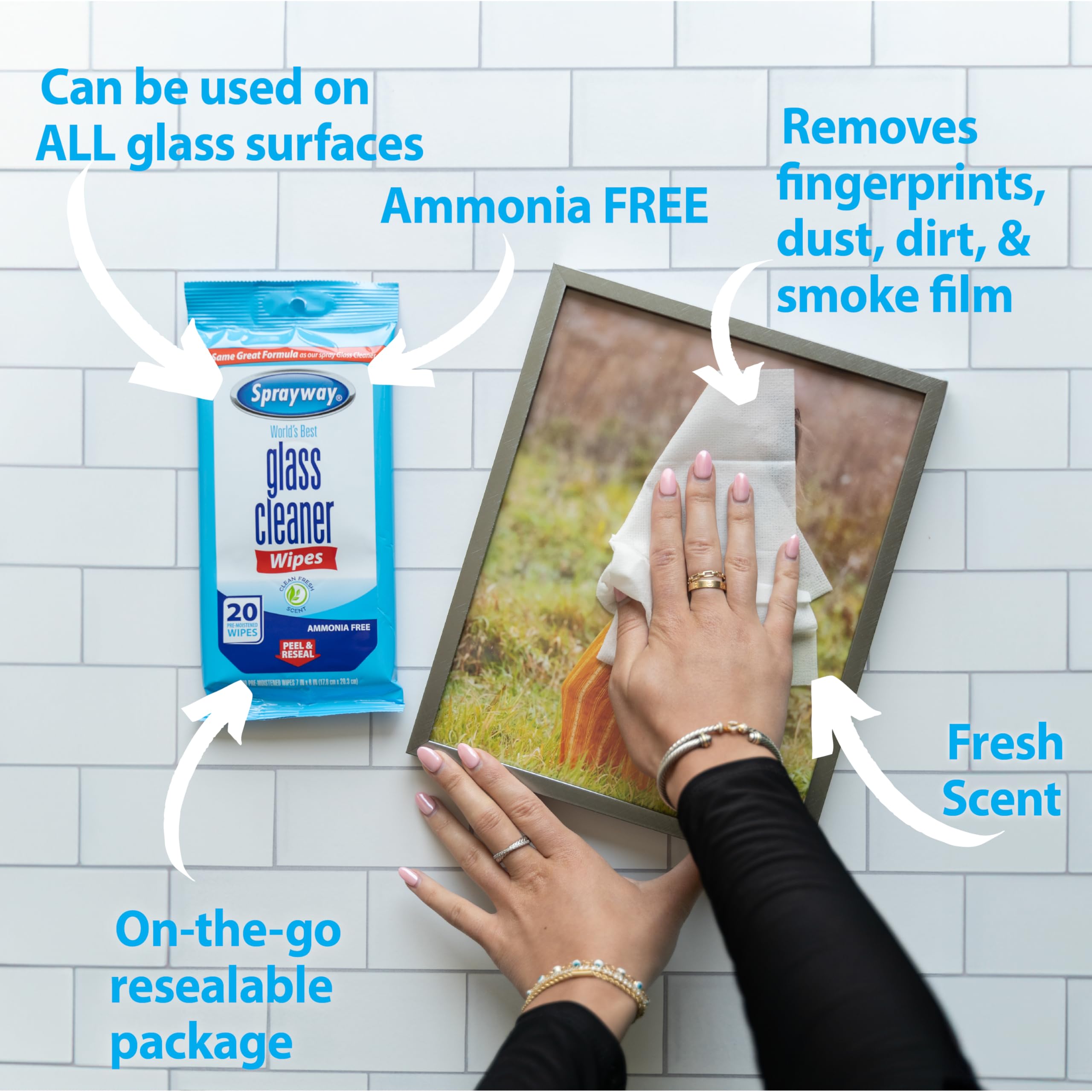 Sprayway Glass Cleaner Wipes on all glass surfaces cleaning