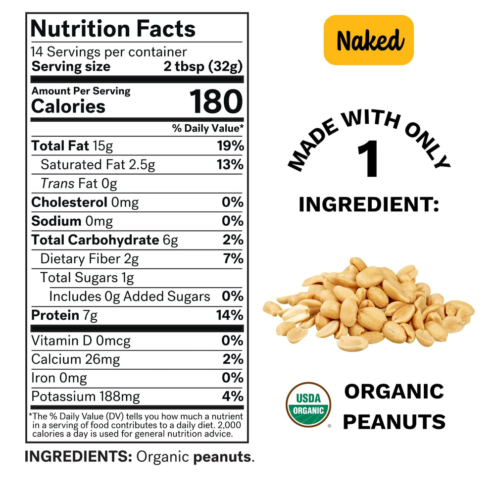 Spread The Love Naked Organic Peanut Butter creamy spread ready to enjoy.