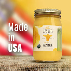 Spring Sunrise ghee being poured over vegetables for flavor and aroma