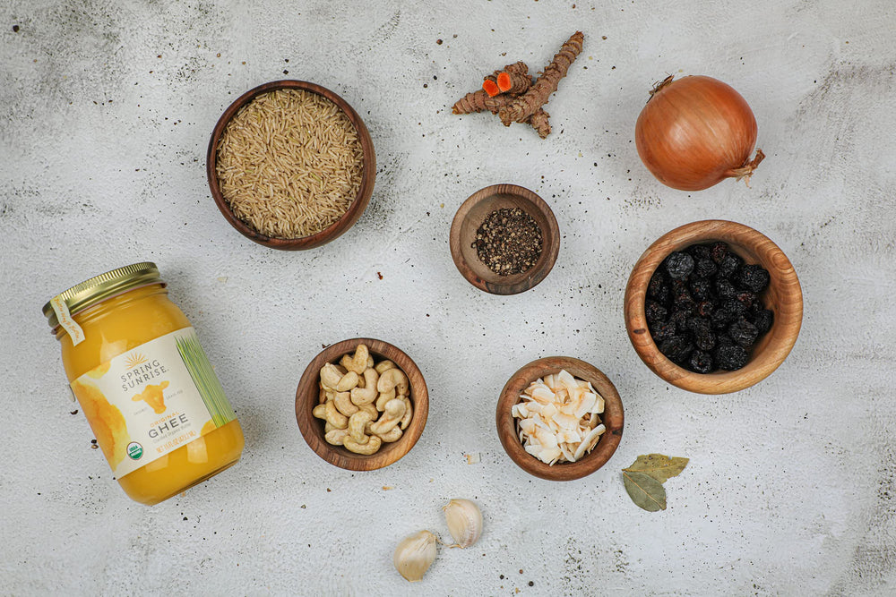 Spring Sunrise keto-friendly ghee in saucepan for high-heat cooking.