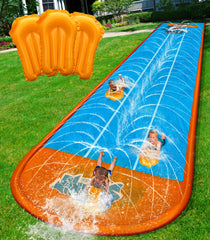 Spring Water slip and slide with blue shark pattern offers safe backyard fun for kids.