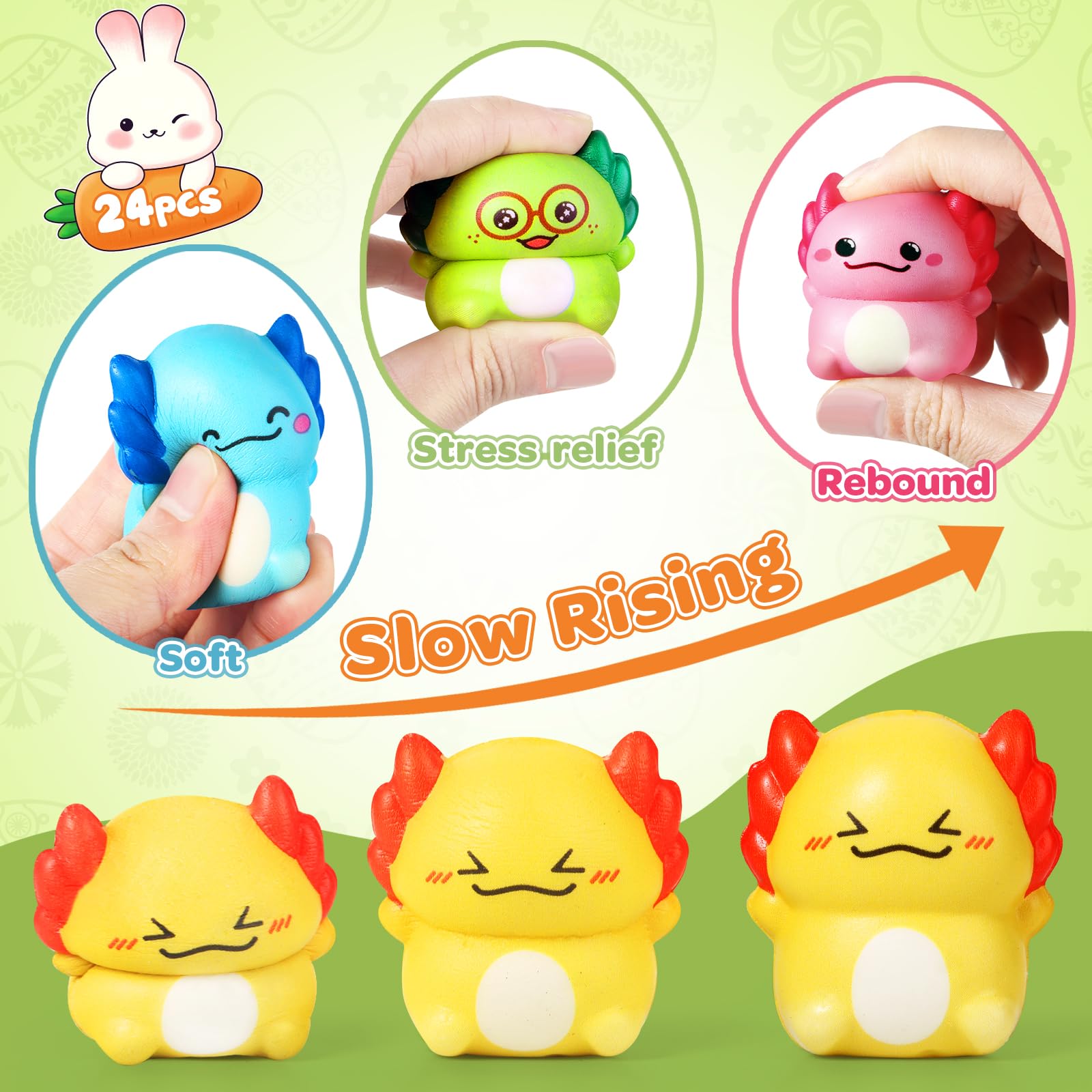 SpringFlower axolotl squishy toy with star pattern inside an egg, great for surprises.