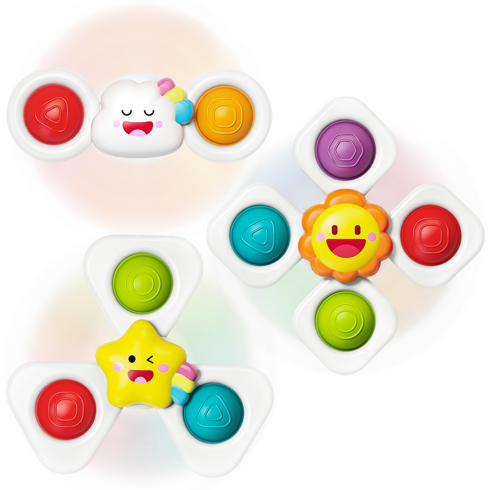 SpringFlower spin toy on table captivates baby with secure suction and vibrant colors