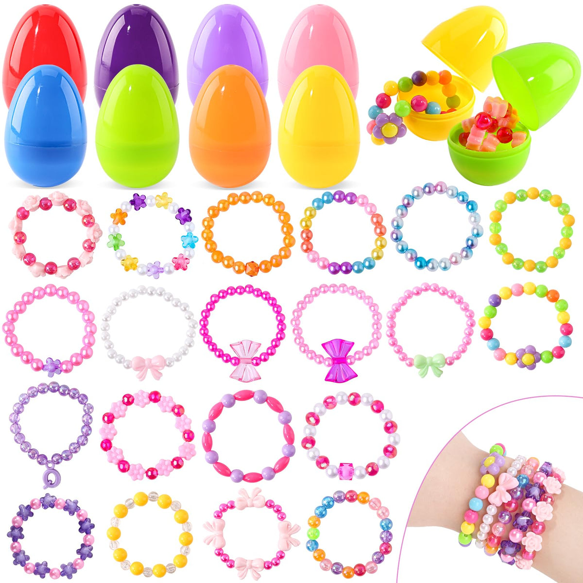 SpringFlower Easter egg empty with bracelet—colorful filler for egg hunts