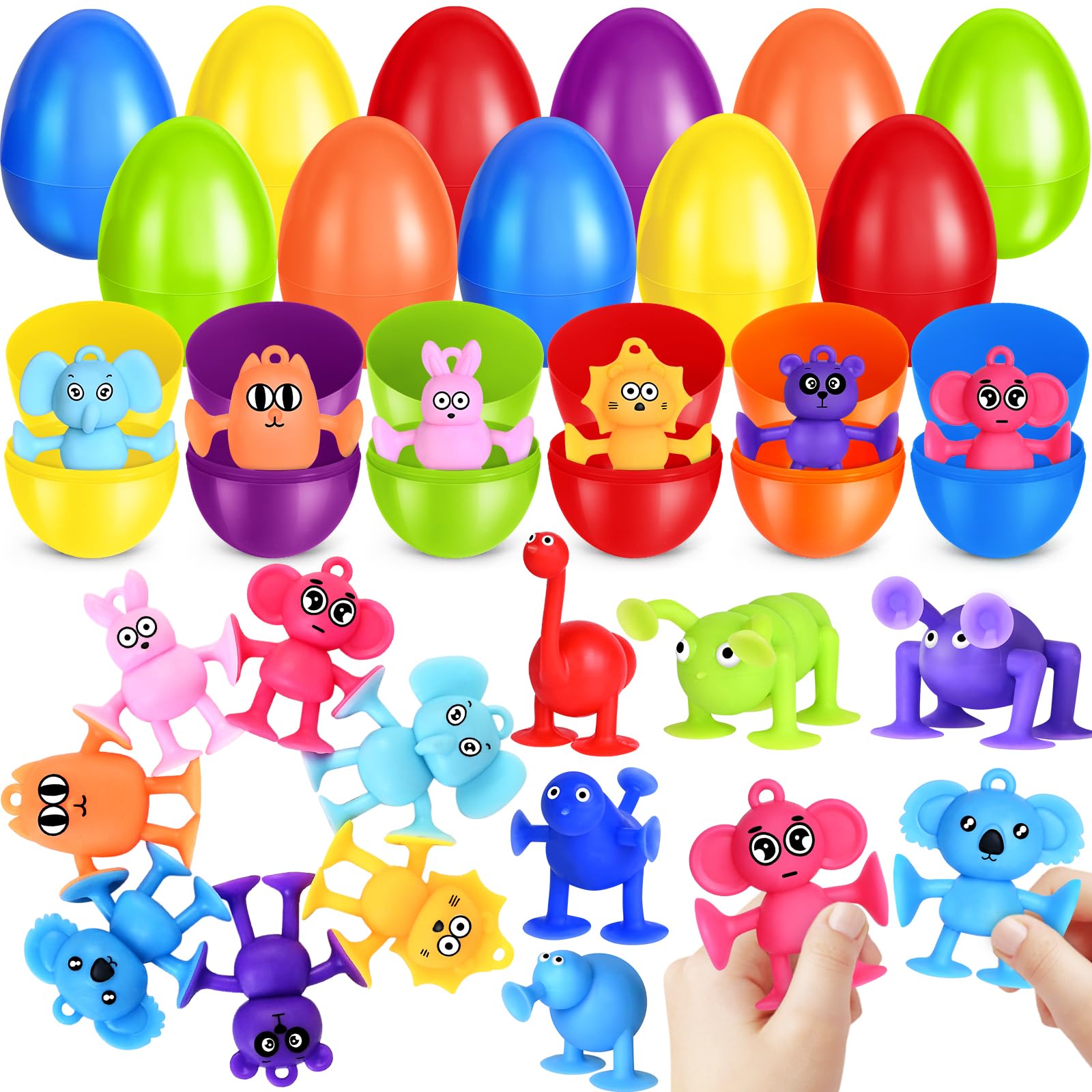 SpringFlower 24-pack Easter eggs with suction toys for gift-ready fun