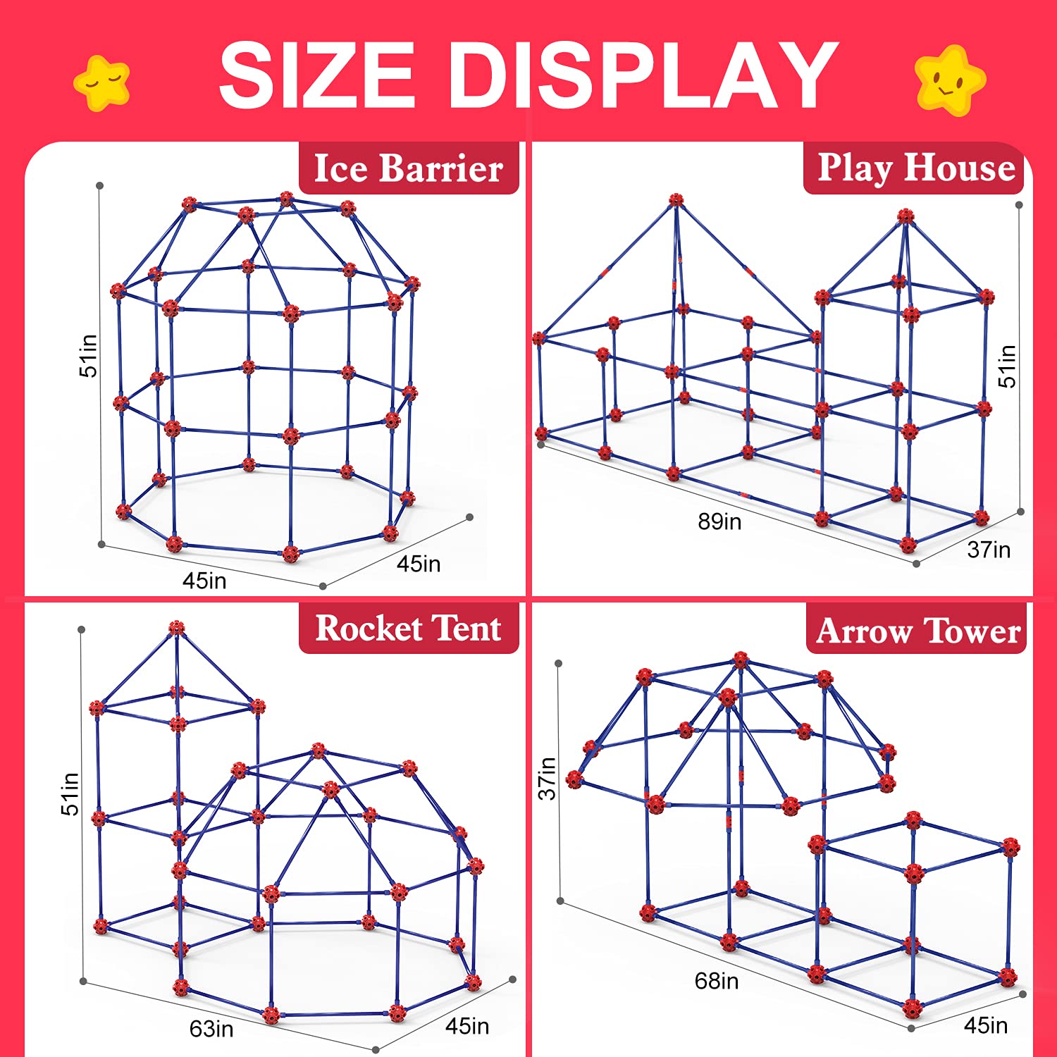 SpringFlower Fort Building Kit showing 64 long rods for versatile designs.