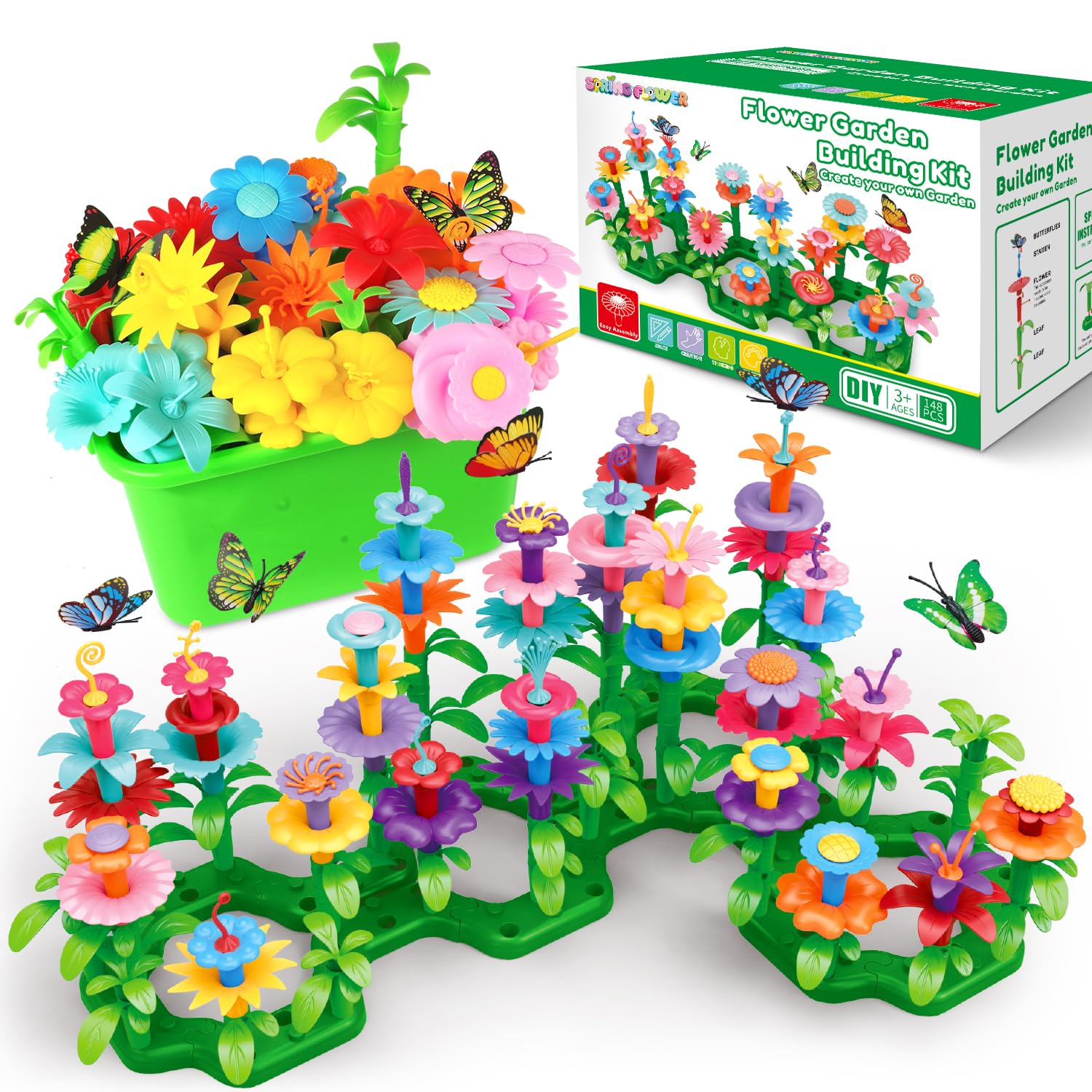SpringFlower garden building kit storage case keeps pieces organized for play.