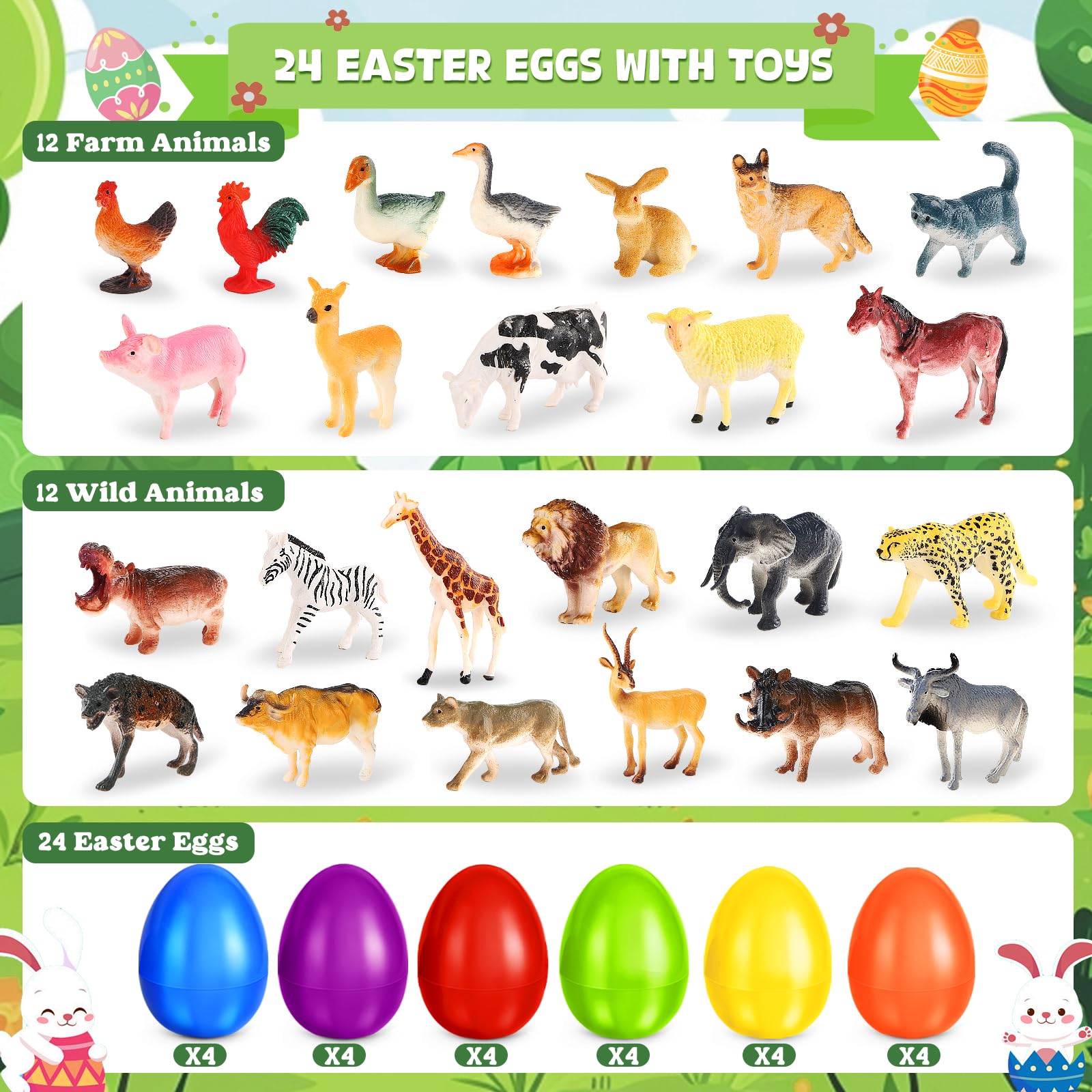 SpringFlower safari animal figurines with lifelike detail for egg hunt surprises.