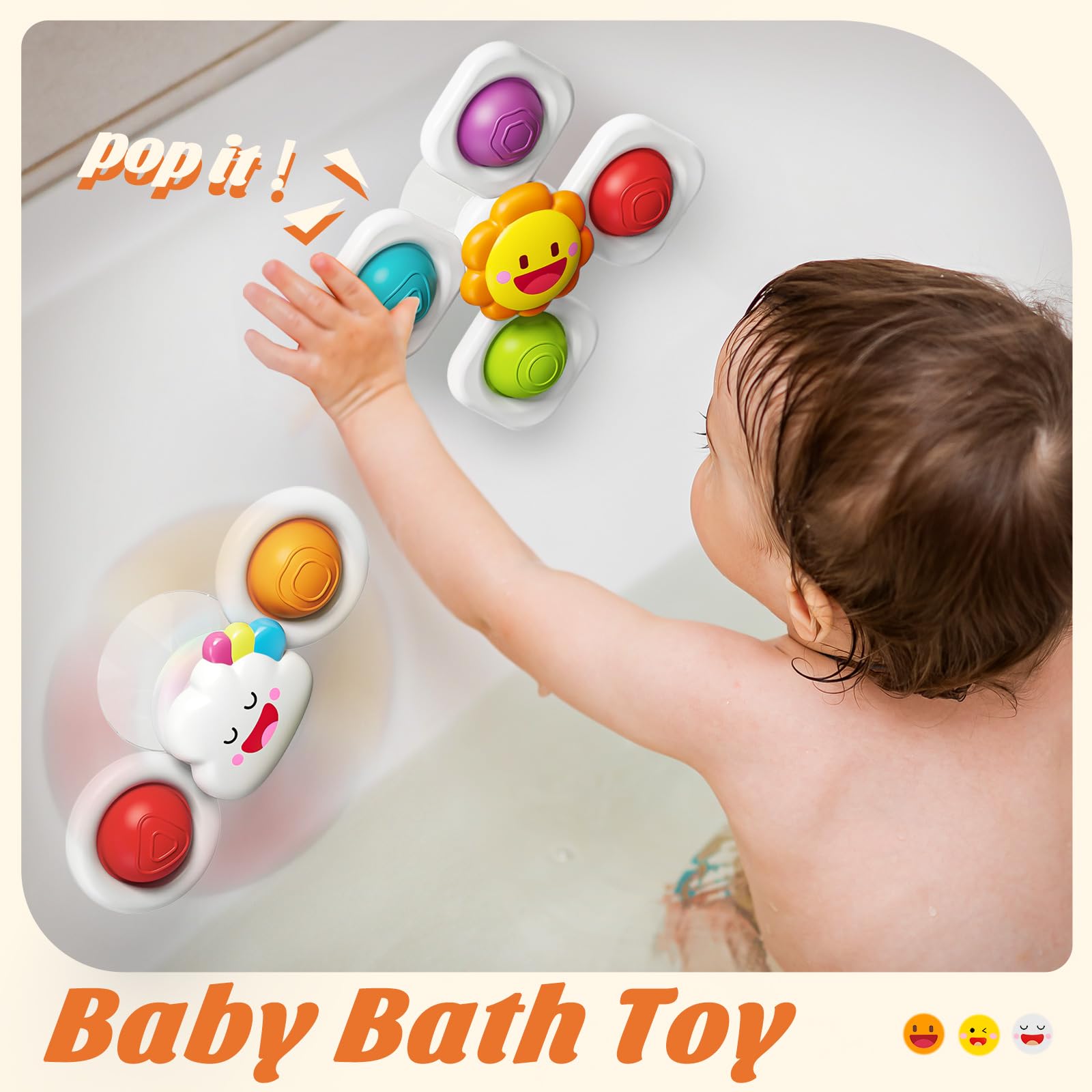 SpringFlower suction-cup attachment holds toy firmly on surfaces for on-the-go play