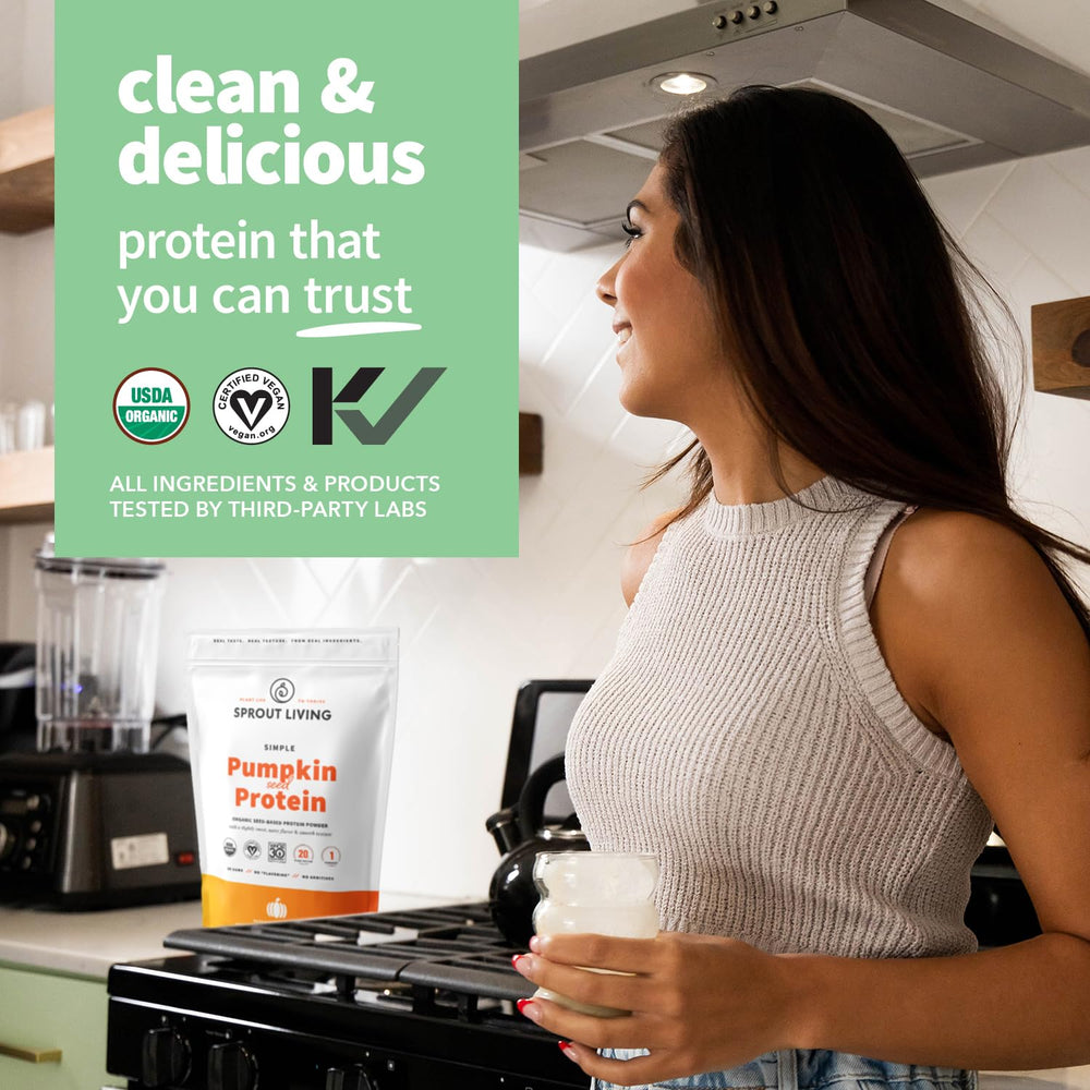 Sprout Living organic pumpkin seed protein powder bag for vegan meals.