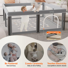 SPRX 50-inch playpen extended for spacious, comfortable play.