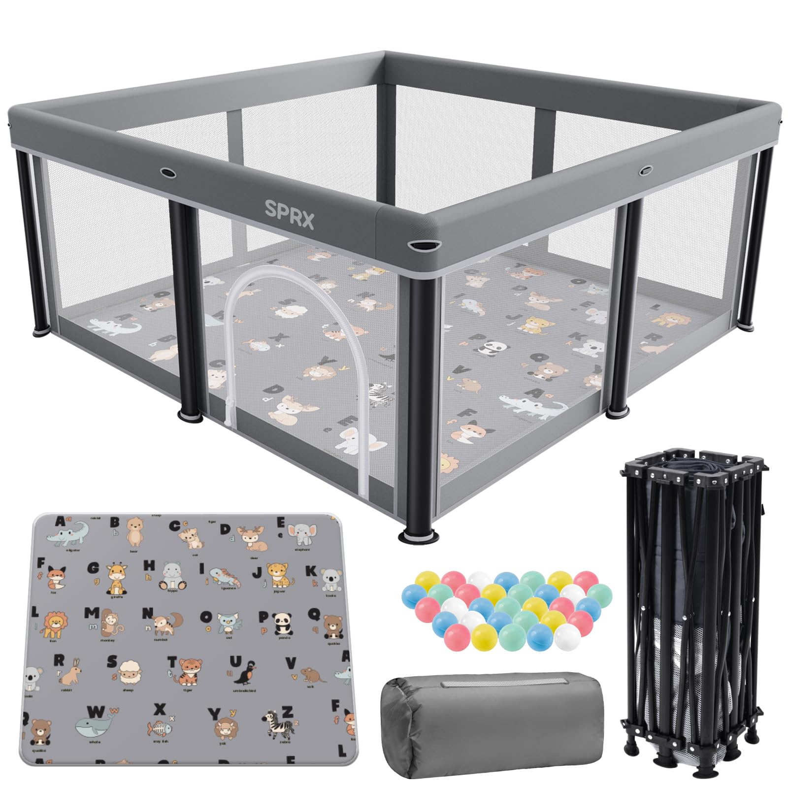 SPRX foldable playpen with mat for quick, safe indoor play.