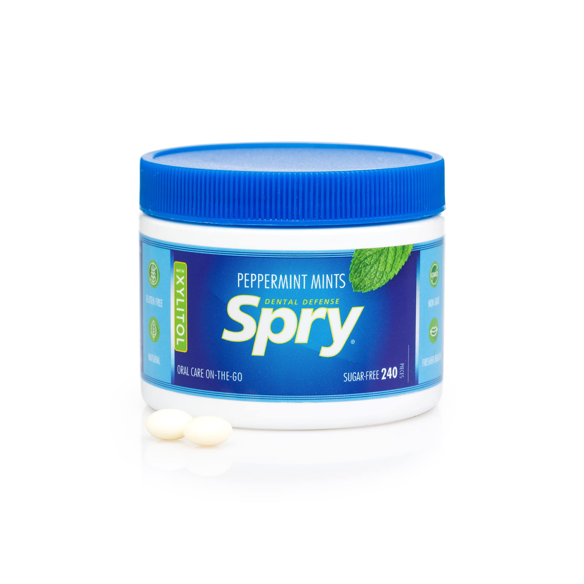 Spry Peppermint mints are gluten-free and non-GMO for mindful snacking