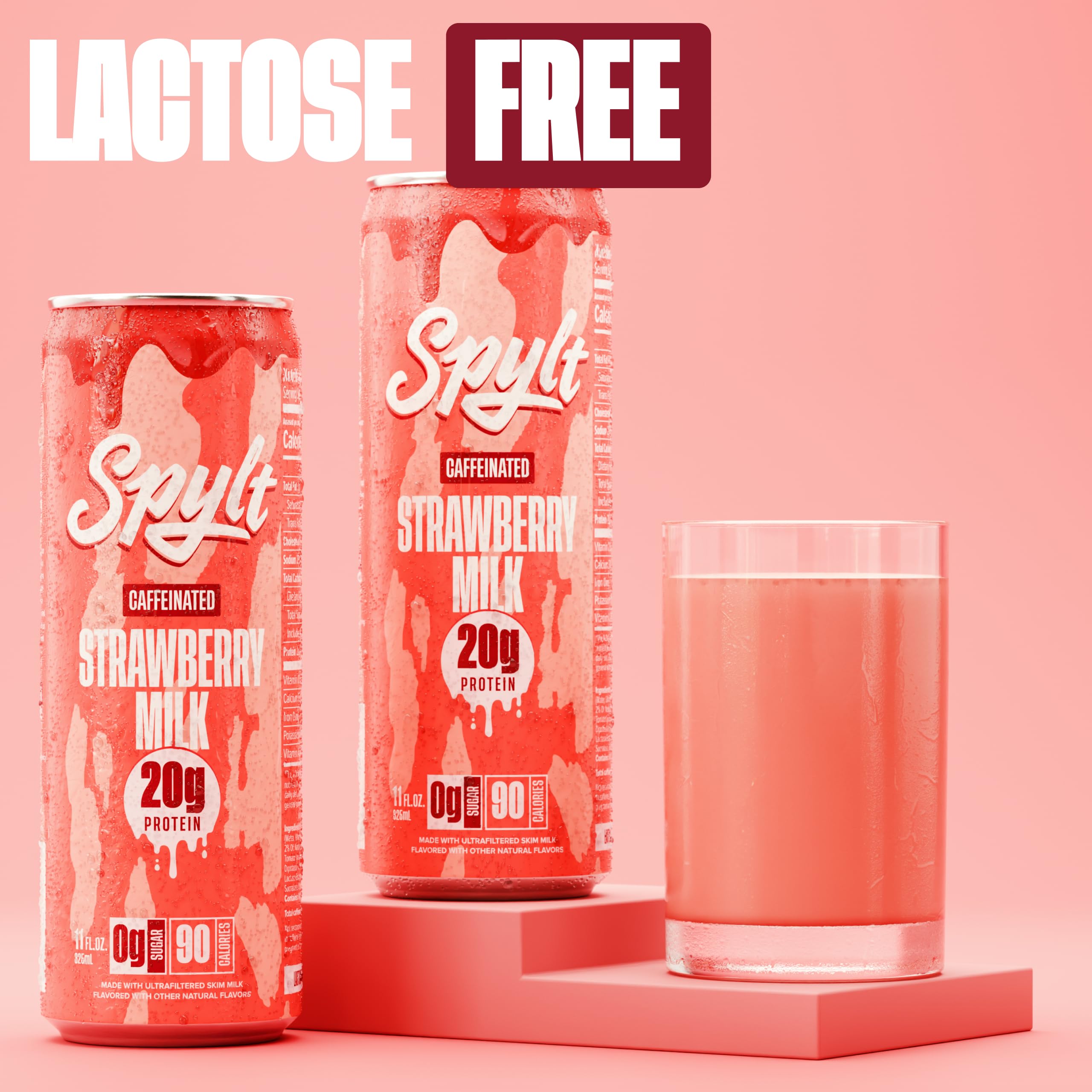 Spylt 60mg caffeine strawberry milk bottle signals energy boost.