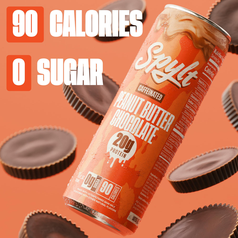 Spylt caffeinated protein milk image conveys refreshing ice-cold option after workouts.