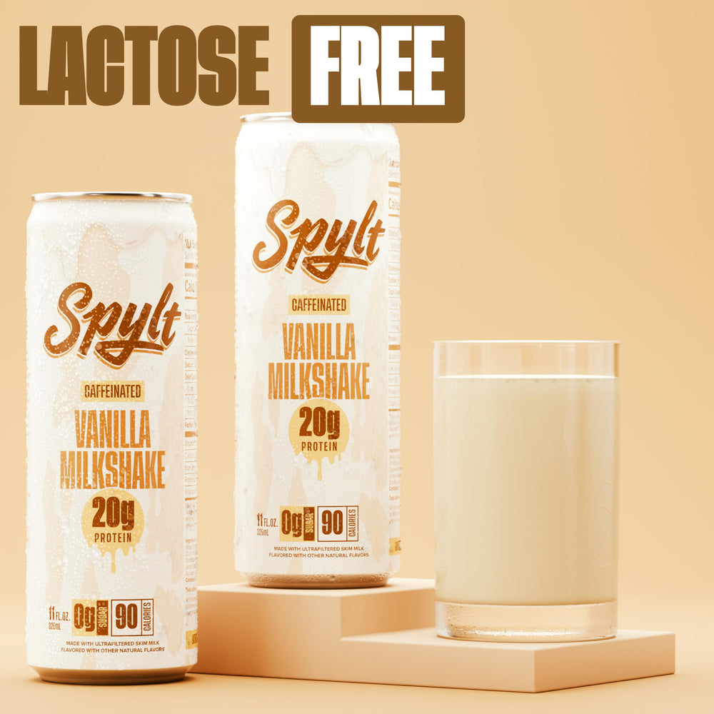 Spylt caffeinated protein label close-up emphasizing energy and protein details.