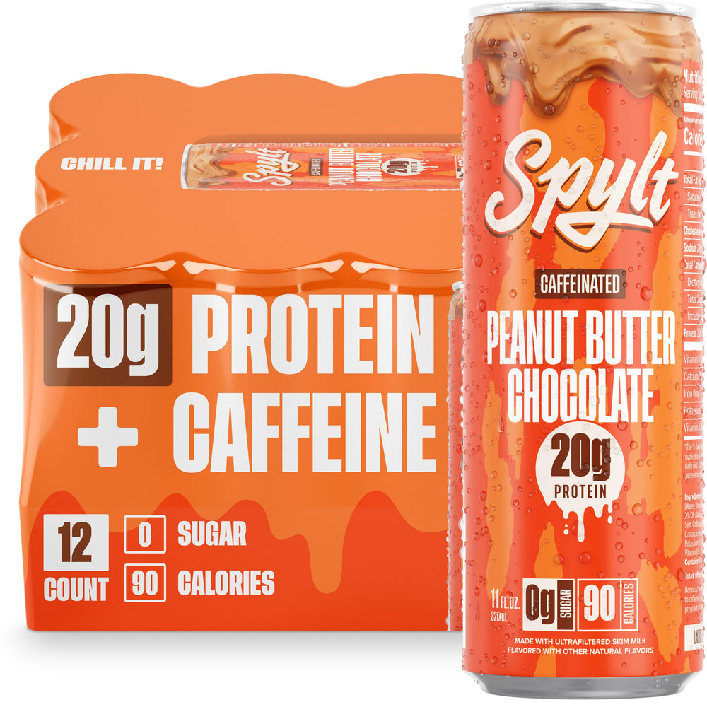 Spylt high-protein peanut butter chocolate milk bottle ready-to-drink for post-workout recovery.