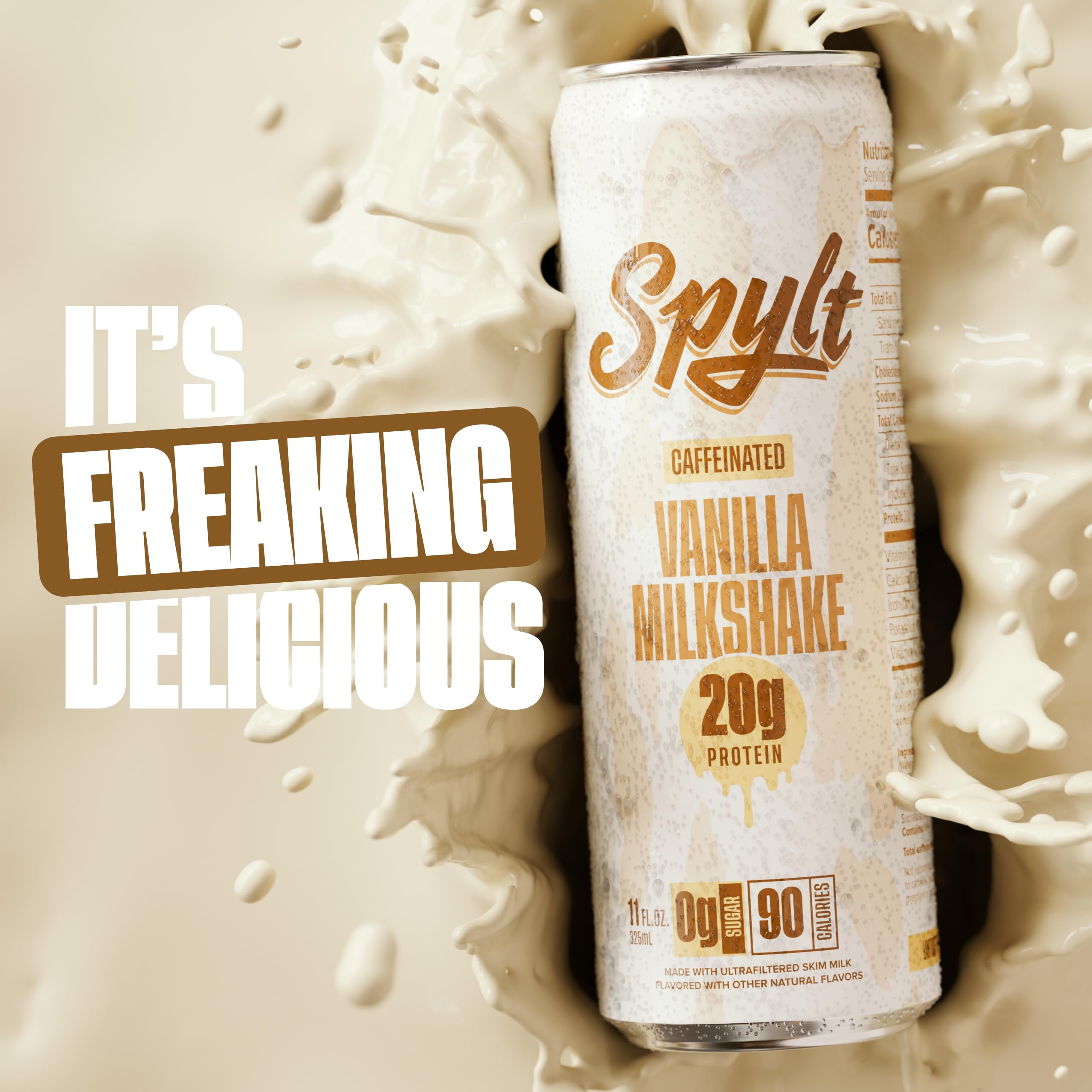 Spylt high-protein vanilla milkshake glass close-up highlights rich creaminess and protein value.
