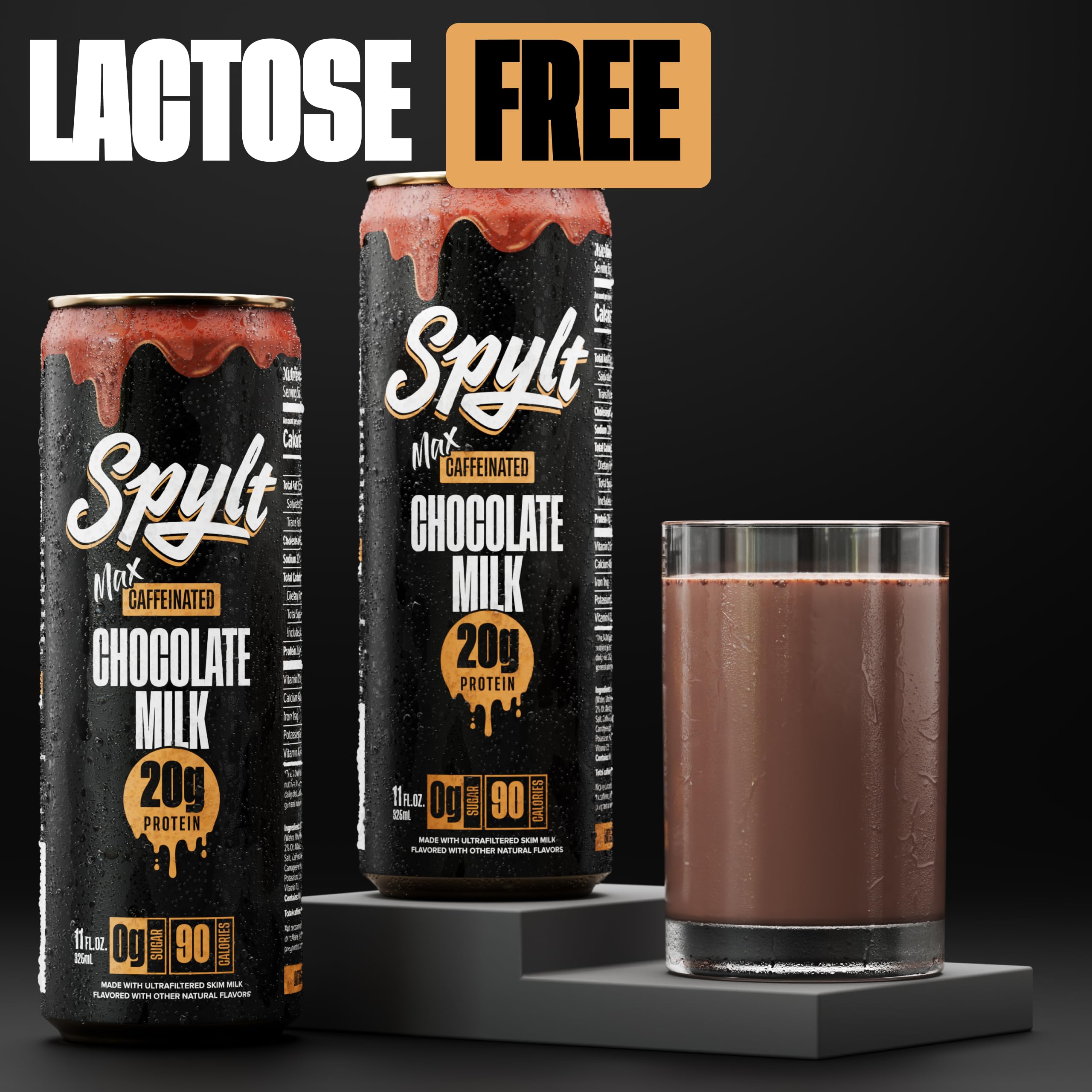 Sugar-free and lactose-free Spylt Max label clearly shown.