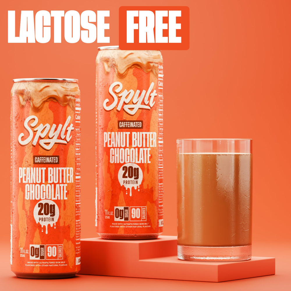 Spylt post-workout recovery milk glass demonstrates convenient ready-to-drink format.