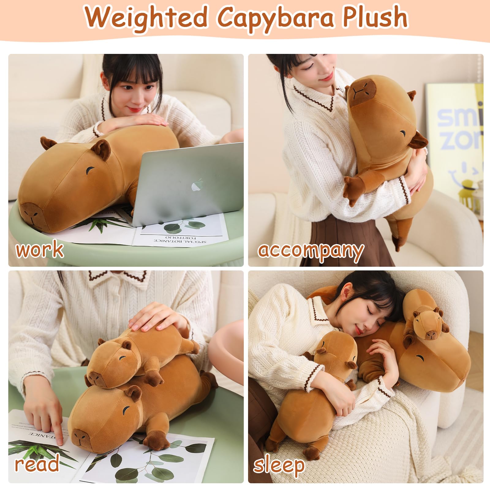 SQEQE Capybara Plush closeup reveals soft fabric and weighted beads.