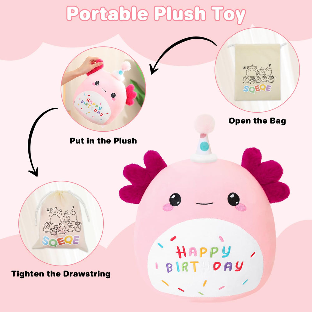 SQEQE Birthday axolotl plush close-up of soft fabric texture
