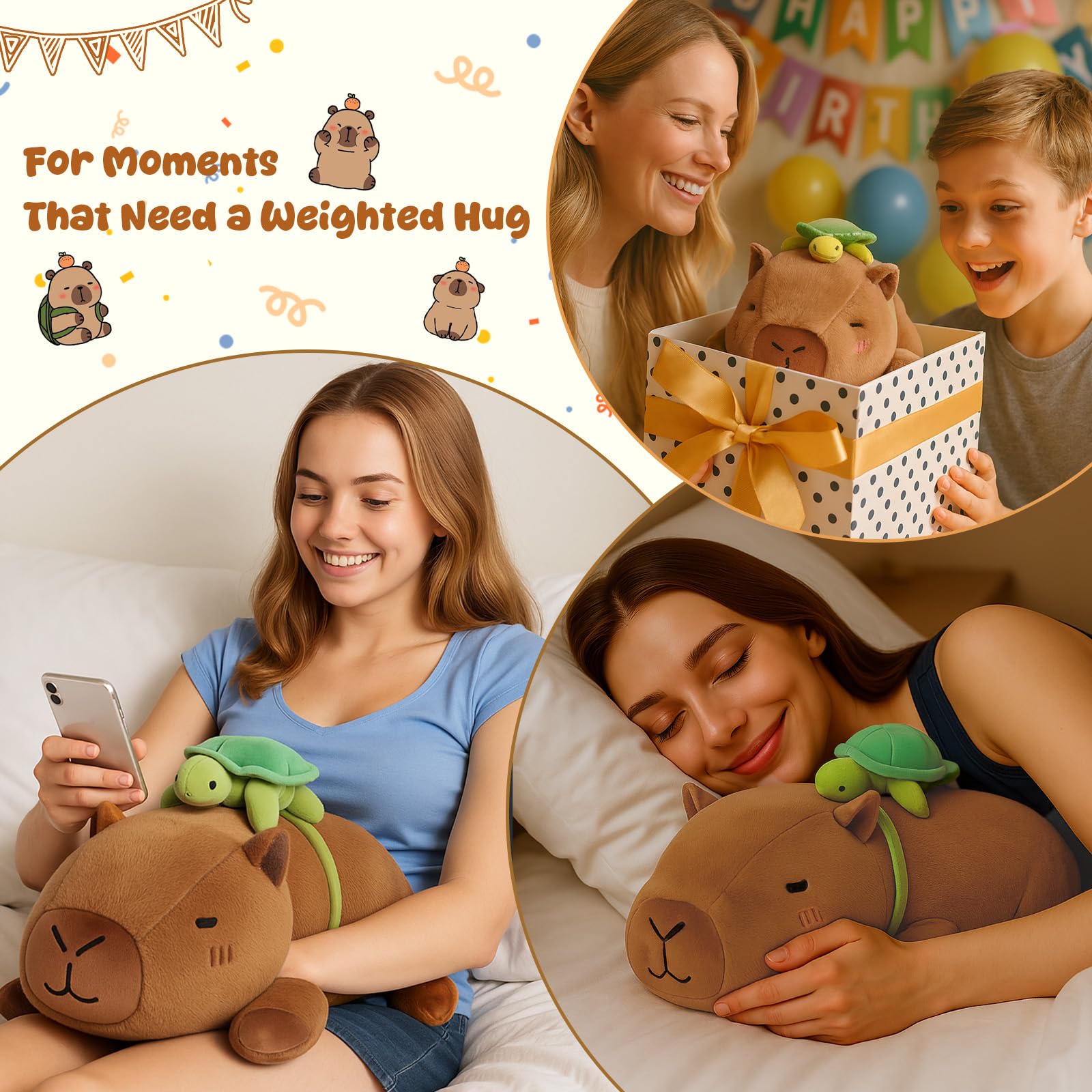 SQEQE weighted capybara plush turtle backpack detachable for versatile wear