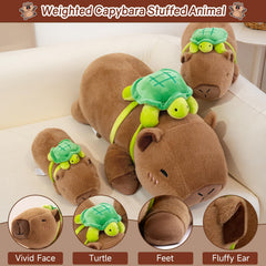 SQEQE weighted capybara plush with turtle backpack back view shows playful design