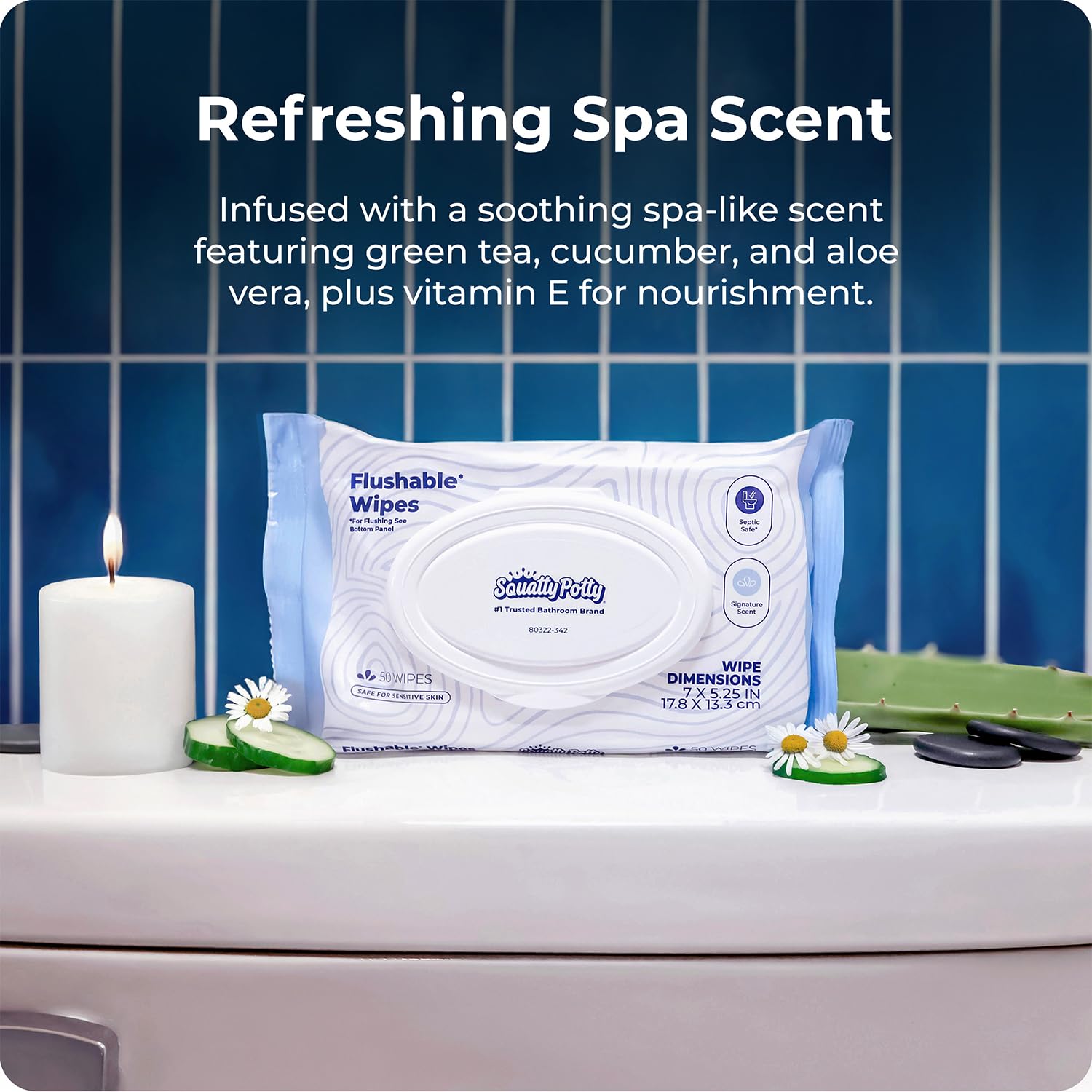 Squatty Potty wipes plant based fibers graphic highlights sustainability and gentle cleansing