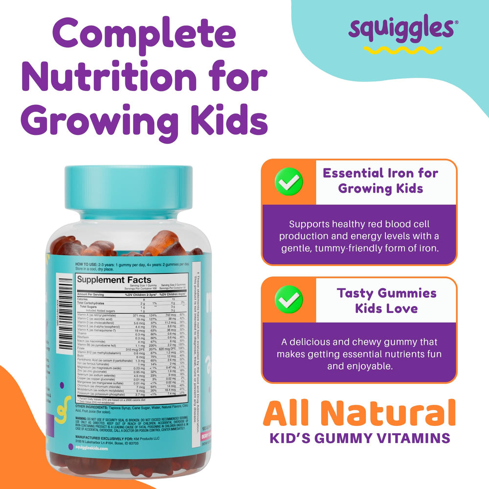 Squiggles lunchbox-ready gummies displayed in a pack for busy mornings.